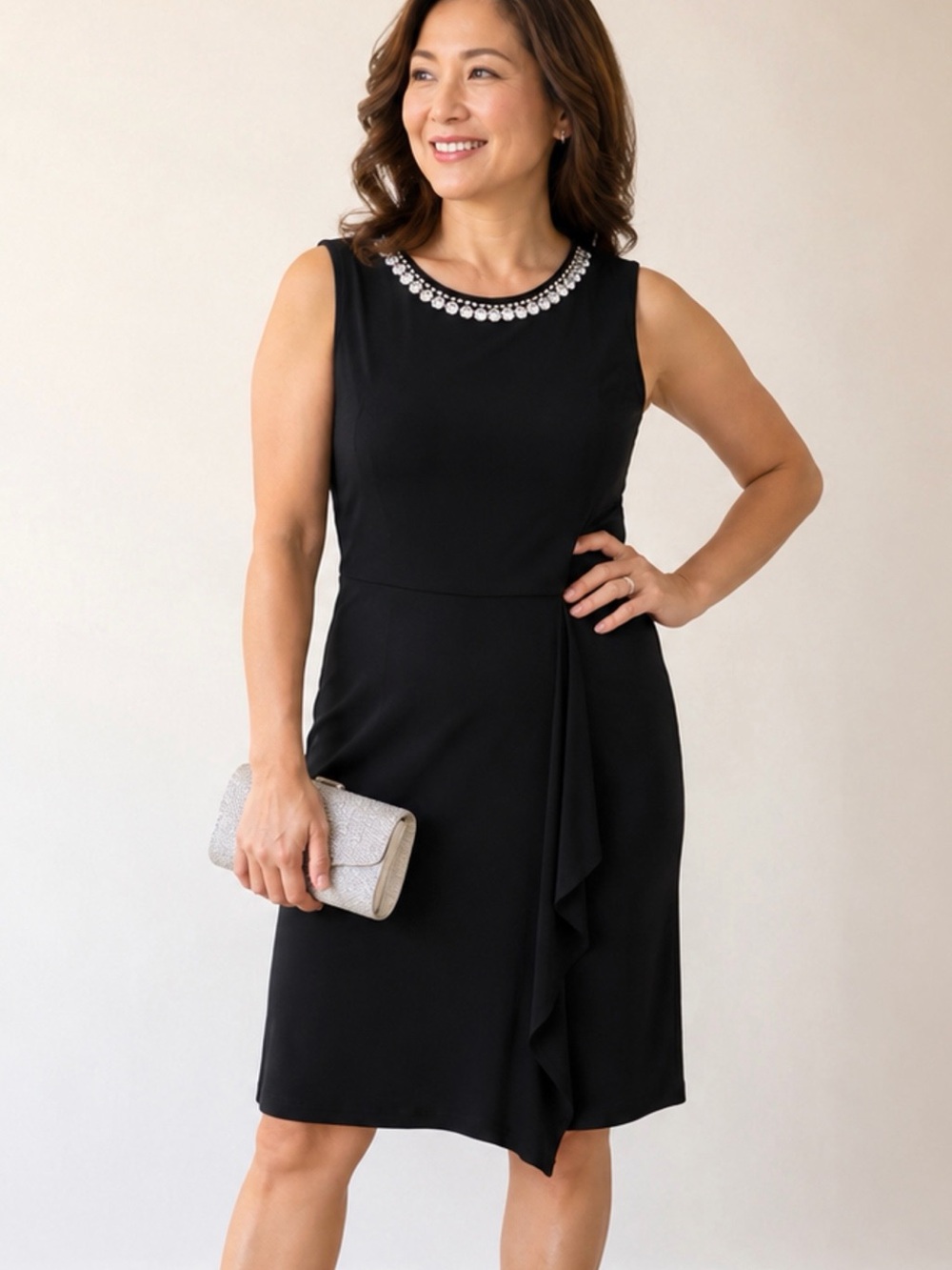 Black Cocktail Dress with Rhinestones Sz 10 Elegant Sheath EnFocus Studio Brand